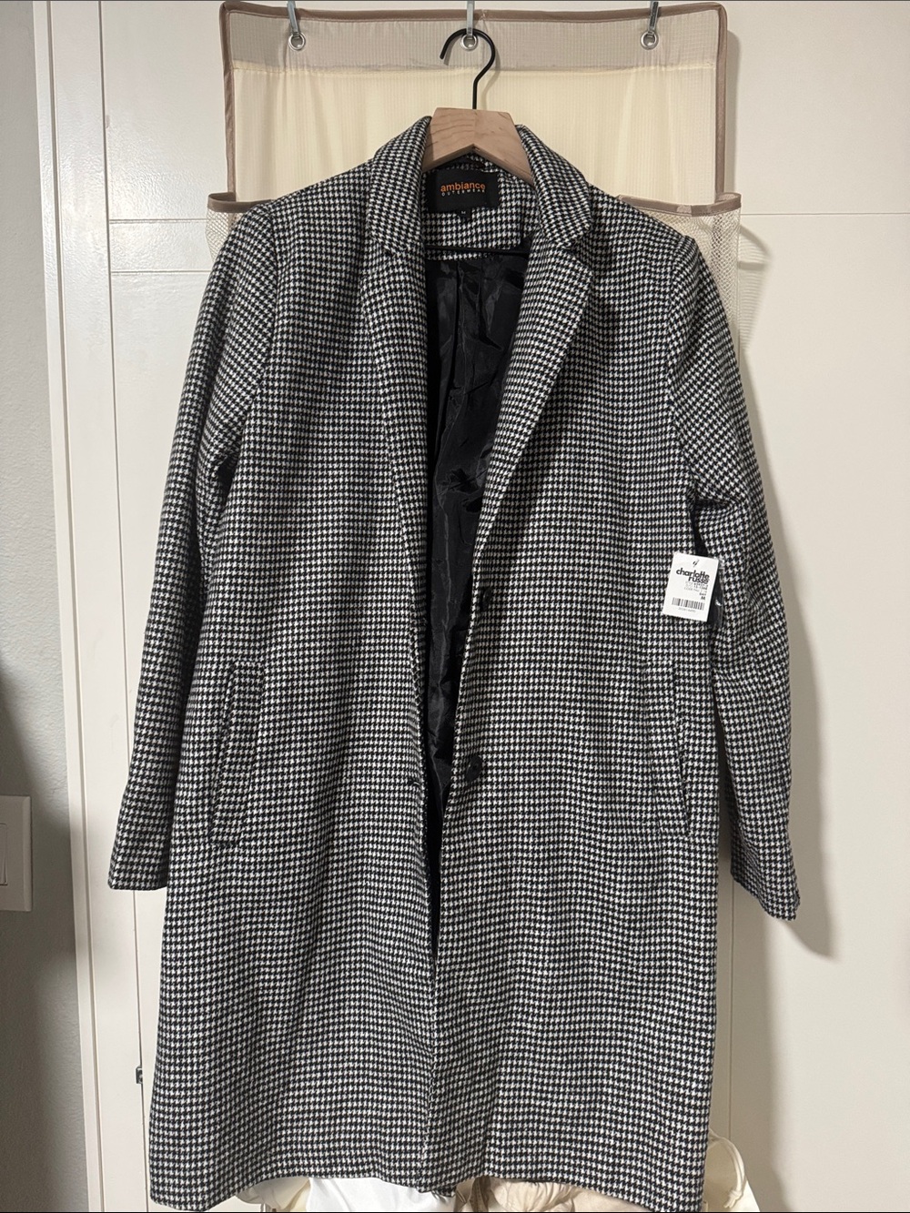 Y2K Ambiance Houndstooth Pea Coat - Black & White